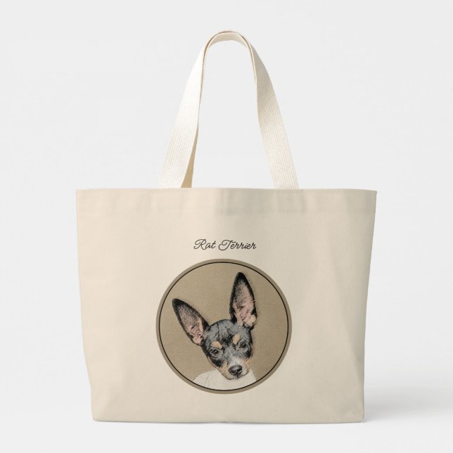Grand Tote Bag Rat Terrier Peinture Tri Couleur Original Chien Ar (Dos)