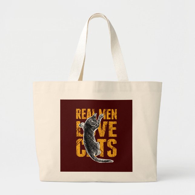 Grand Tote Bag Real Men Love Chats sur rouge bordeaux (Devant)