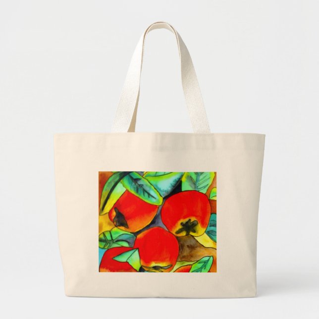 Grand Tote Bag Red Apples aquarelle art original (Devant)