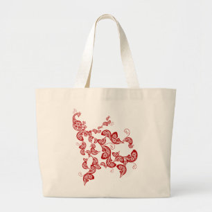 Grand Tote Bag Red Floral Boho Peacock Elegant Eastern Chic Asian