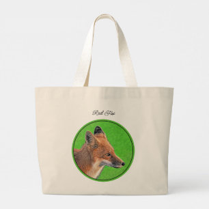 Grand Tote Bag Red Fox Portrait Peinture Art original de la faune