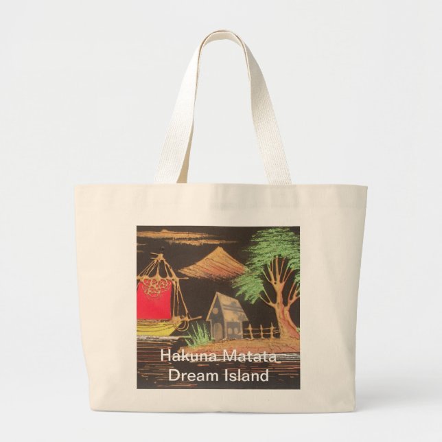 Grand Tote Bag Red Sailboat Paysage peinture à l'huile Imprimer (Devant)