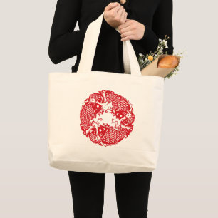 Grand Tote Bag Red Whirling Koi Carp Fish Group LTB
