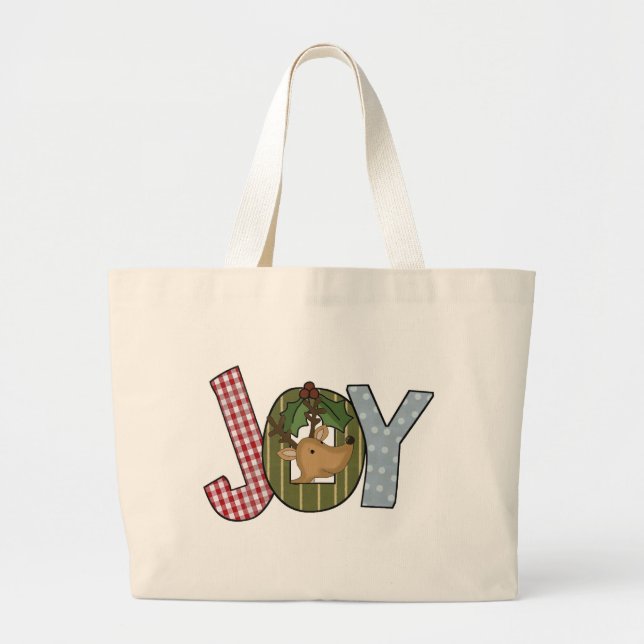 Grand Tote Bag Reindeer Joy Chemises de Vacances et cadeaux (Devant)