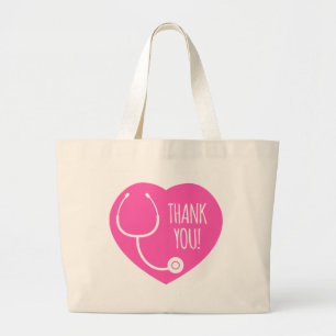 Grand Tote Bag Remerciements  Stéthoscope à coeur rose