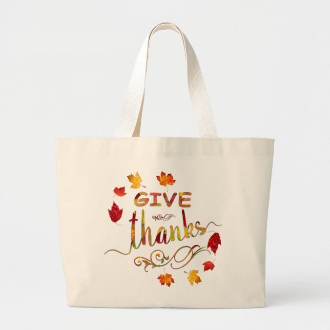 Grand Tote Bag Remercier Automne Russe Thanksgiving Monogramme (Devant)