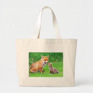 Grand Tote Bag Renard et petit animal de mère
