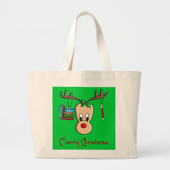 Grand Tote Bag Renne de Noël de professeur--Cadeaux adorables (Devant)