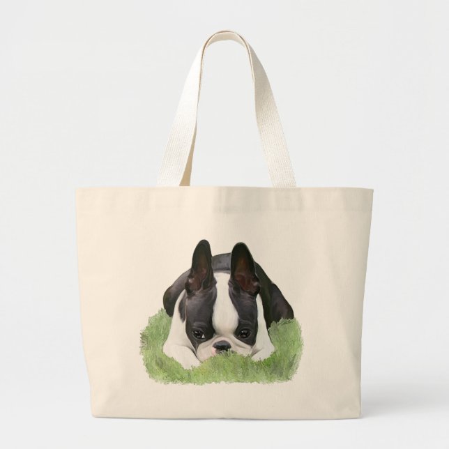 Grand Tote Bag Repos de chiot de terrier de Boston (Devant)