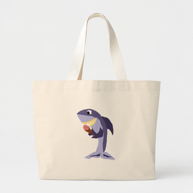 Grand Tote Bag Requin drôle mangeant le cornet de crème glacée (Devant)