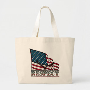 Grand Tote Bag Respect patriotique avec aigle chauve et drapeau a