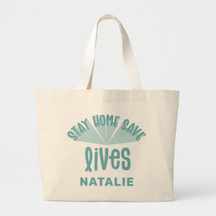 Grand Tote Bag Restez à la maison sauvez des vies colorées