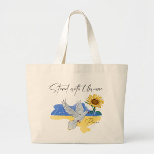 Grand Tote Bag Restez avec l'Ukraine Peace Love Sunflowers Dove