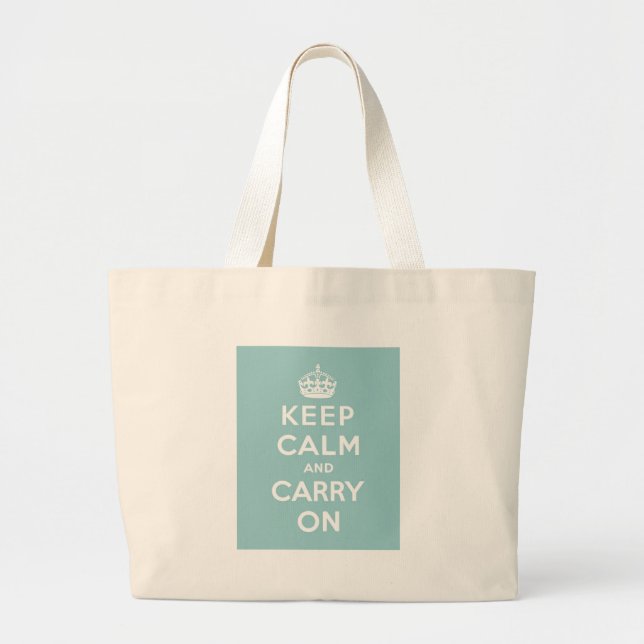 Grand Tote Bag Restez calme et continuez sur le bleu clair (Devant)