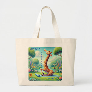Grand Tote Bag Restez Calme Étendez-Le - Giraffe Yoga Design