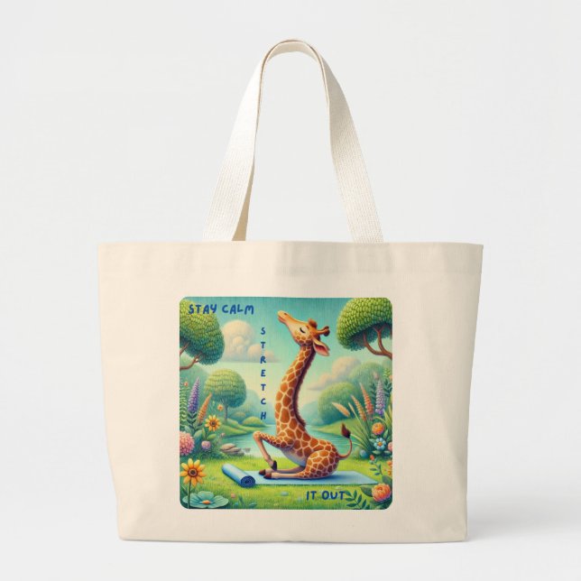 Grand Tote Bag Restez Calme Étendez-Le - Giraffe Yoga Design (Devant)