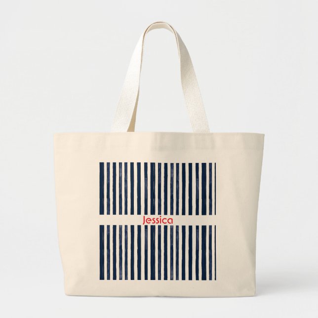Grand Tote Bag Résumé Marine Stripes sans joint (Devant)