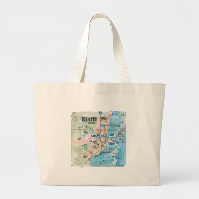 Grand Tote Bag Rétro carte de Miami la Floride (Devant)