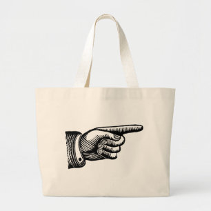 Grand Tote Bag Rétro doigt de pointage noir et blanc