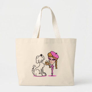 Grand Tote Bag retro fille et chien de compagnie