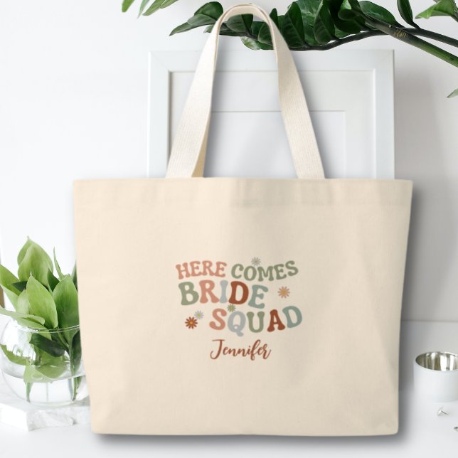 Grand Tote Bag Retro Funny Simple Bridesmaid Bachelorette Cadeau (Créateur téléchargé)