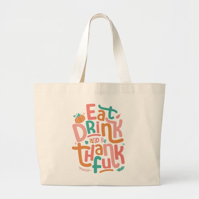 Grand Tote Bag Retro Mangez Boire Et Soyez Merci Bon thanksgiving (Devant)