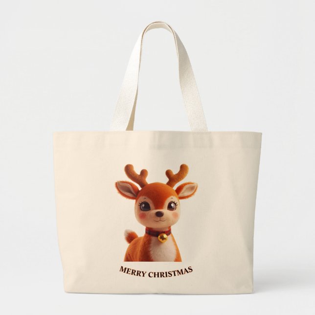 Grand Tote Bag Retro Plush Reindeer Christmas Art (Devant)