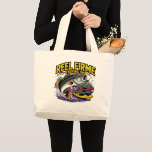 Grand Tote Bag Rétro "Reel Firme Fishing Inc" Toile pour Bass et