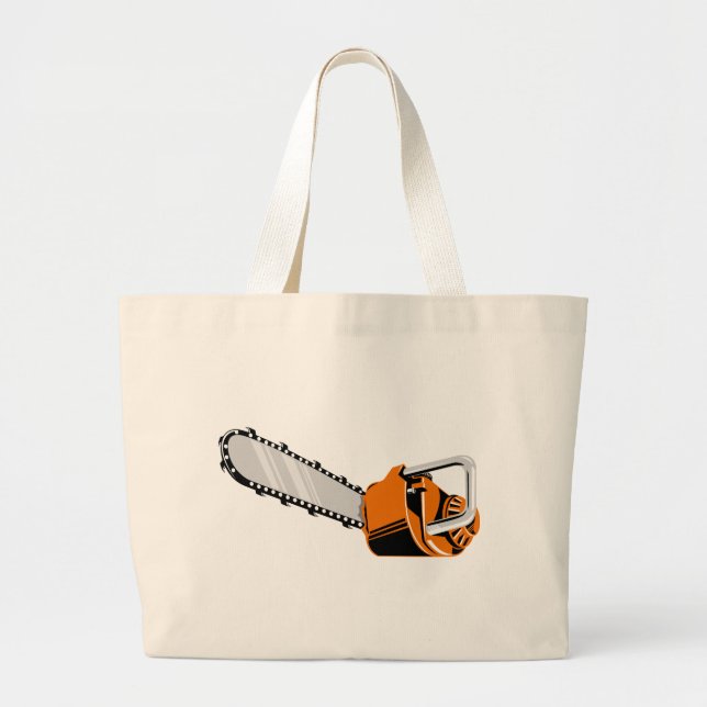 Grand Tote Bag rétro style de tronçonneuse (Devant)