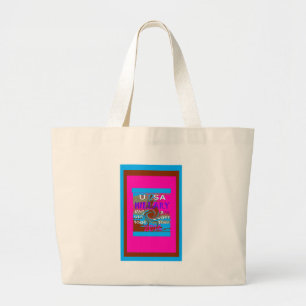 Grand Tote Bag Retro USA Stronger Together Abstrait Art Print