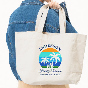 Grand Tote Bag Réunion en famille Summer Beach Palm Trees