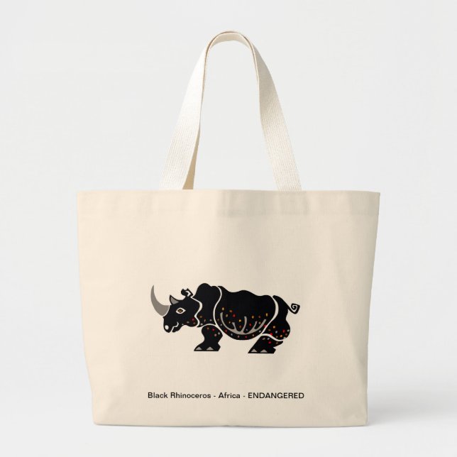 Grand Tote Bag RHINOCEROS noir - Animaux en voie de disparition - (Devant)