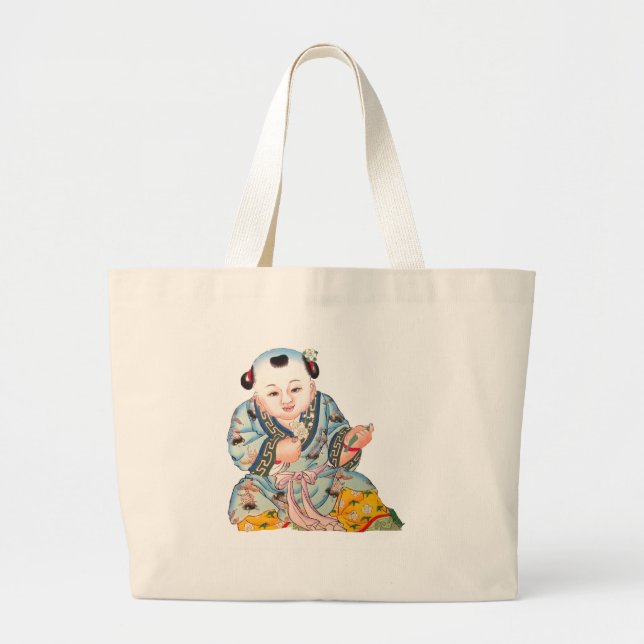 Grand Tote Bag Rire Bonne chance Bouddha asiatique bouddhiste art (Devant)