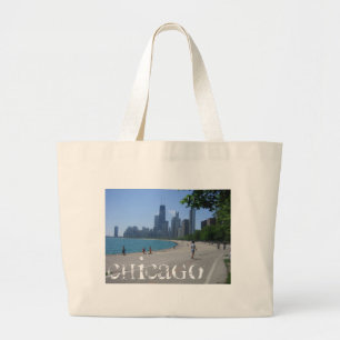 Grand Tote Bag Rive d'un lac de Chicago