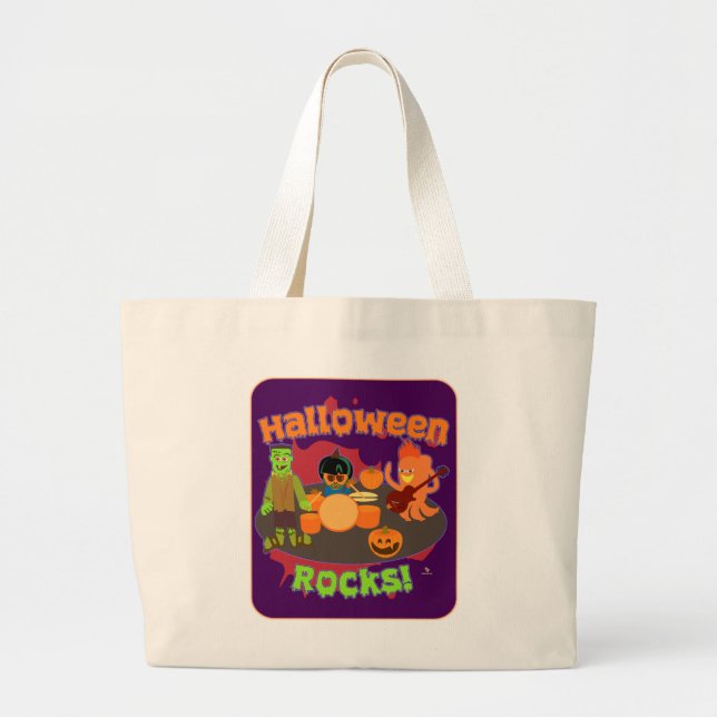 Grand Tote Bag RockIng Halloween Éffrayant Octobre Dessin amusant (Devant)