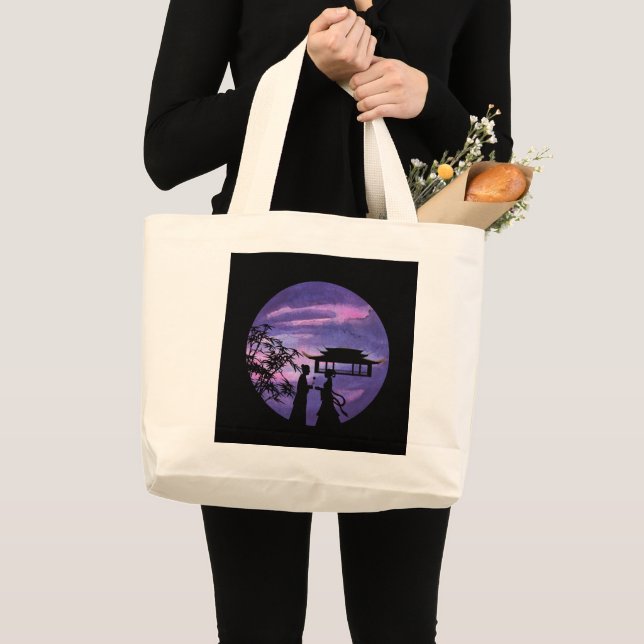 Grand Tote Bag Romantic Moonlight Silhouette Asian Love Story art (Devant (produit))