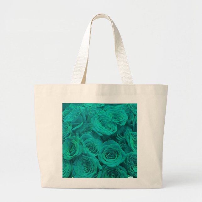 Grand Tote Bag Romantique élégant turquoise - roses verts (Devant)