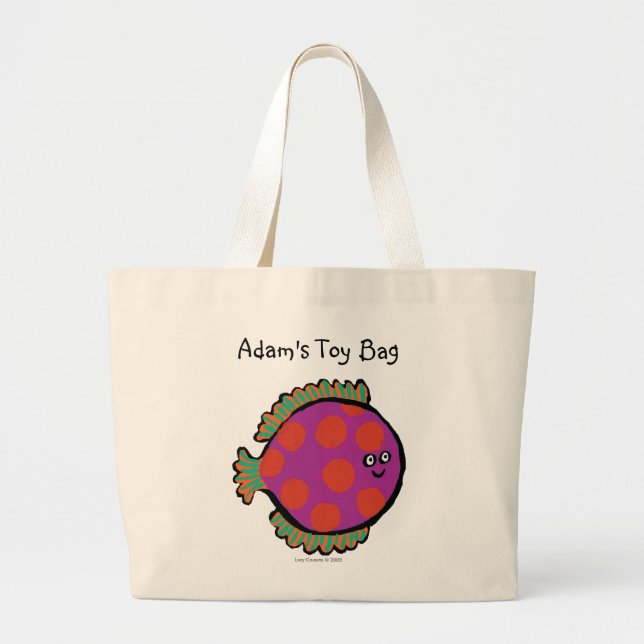 Grand Tote Bag Rose et poissons à pois oranges (Devant)