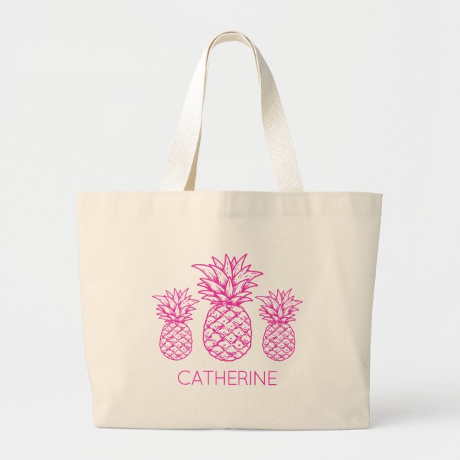 Grand Tote Bag Rose Prépa Tropicale Ananas Personnalisé (Devant)