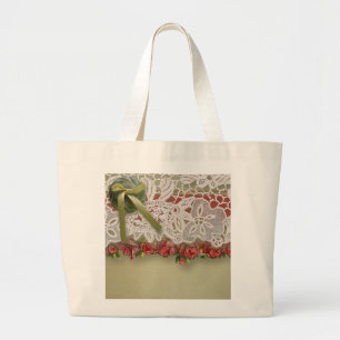 Grand Tote Bag Roses Antiques et Toile de Jute