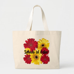 Grand Tote Bag Rouge et jaune Gerber Daisy photo personnalisée