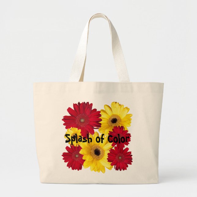 Grand Tote Bag Rouge et jaune Gerber Daisy photo personnalisée (Devant)