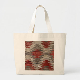 Grand Tote Bag Rouge & Gris Texturé Amérindien