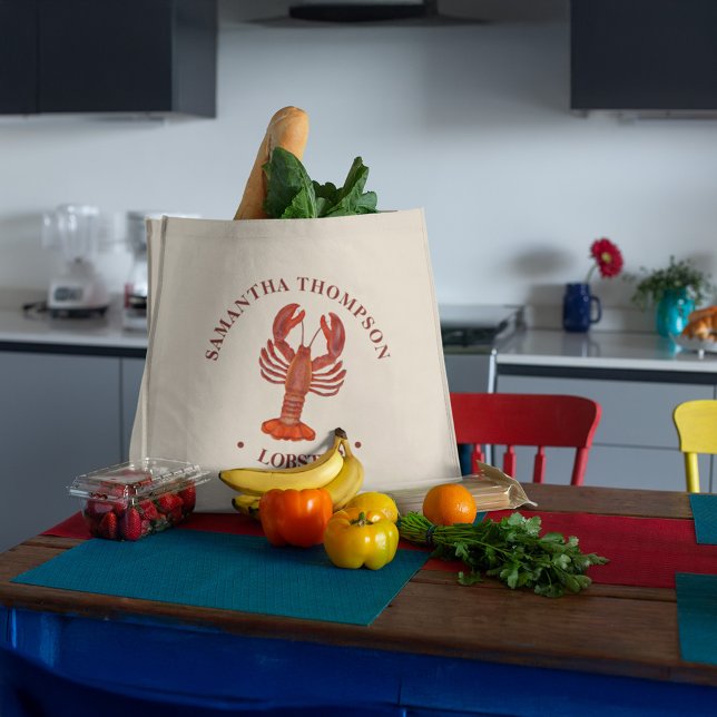Grand Tote Bag Rouge Homard Épicerie de fruits de mer Personnalis (Red Lobster custom Jumbo Tote)