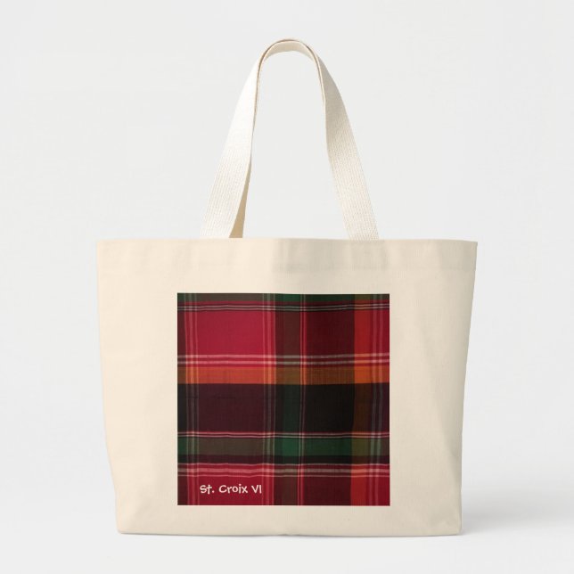 Grand Tote Bag Rouge vert Madras Plaid (Devant)