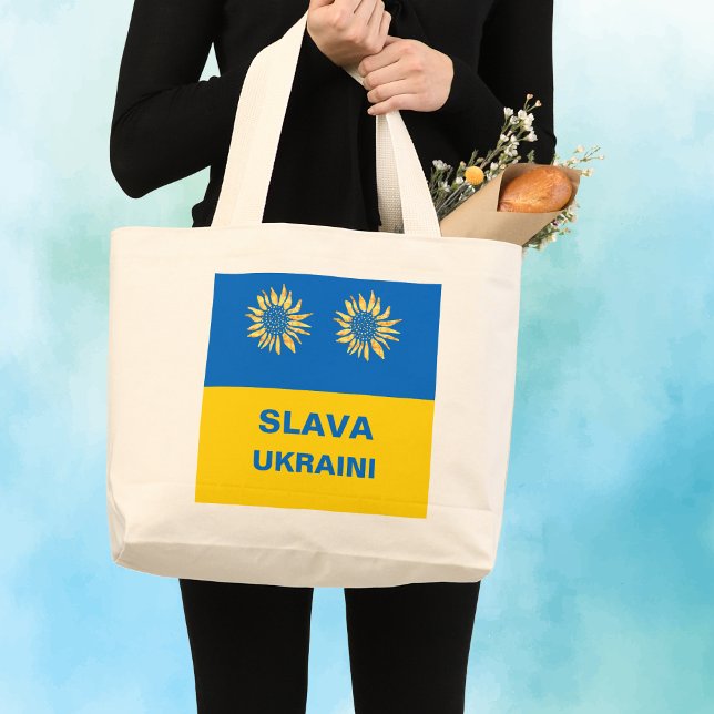 Grand Tote Bag Royal Blue Gold "Slava Ukraini" Ukraine Support (Créateur téléchargé)