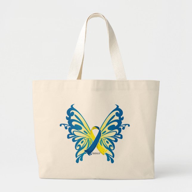 Grand Tote Bag Ruban papillon du syndrome de Down (Devant)