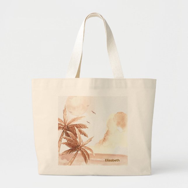 Grand Tote Bag Rustic Tropical Palms (Devant)