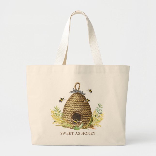 Grand Tote Bag Rustique Doux Comme Le Miel Bee Hive (Devant)