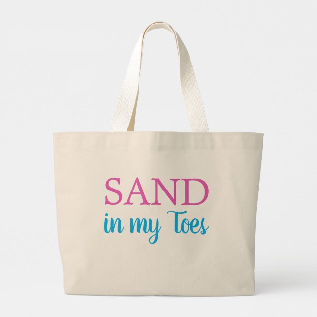 Grand Tote Bag Sable dans mes orteils Cute Ocean Beach (Dos)